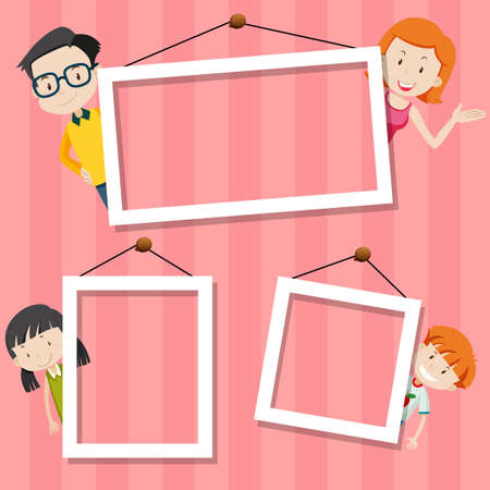 Family on cute frame illustrationのイラスト素材