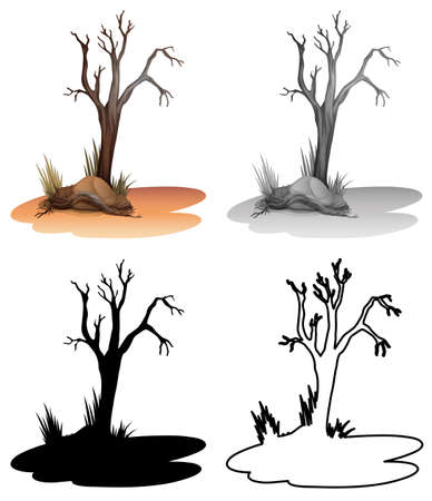 Set of dry tree illustrationのイラスト素材
