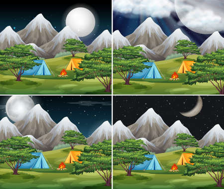 Set of different camping scenes illustrationのイラスト素材