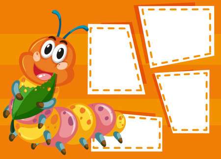 A caterpillar on note template illustrationのイラスト素材