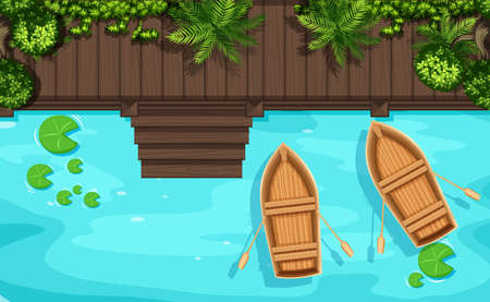 A riverside aerial view illustrationのイラスト素材