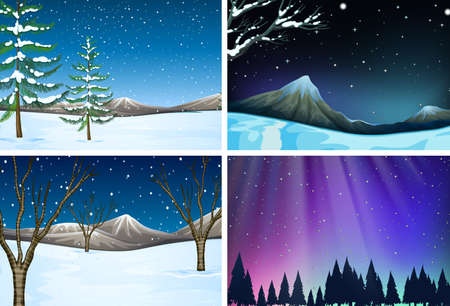 Set of different snow scenes illustrationのイラスト素材
