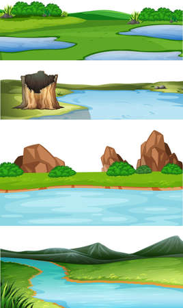 Set of different nature scenes illustrationのイラスト素材