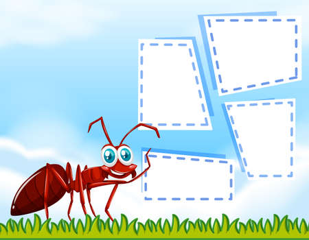 Ant on note template illustrationのイラスト素材