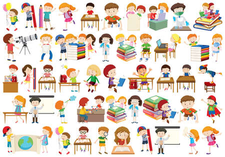 Set of different kids illustrationのイラスト素材