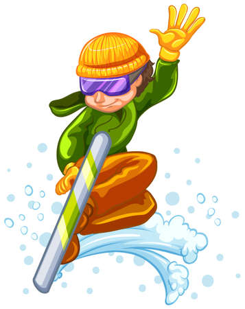 Boy snowboarding white background illustrationのイラスト素材