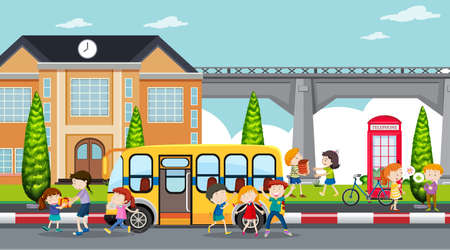 Active kids playing in outdoor scene illustrationのイラスト素材