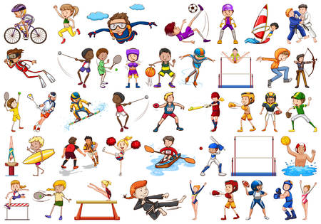 Sport activities by boys, girls, kids, athletes isolated illustrationのイラスト素材