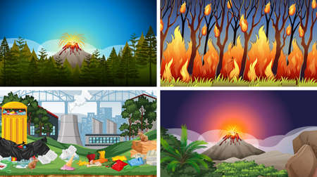 Set of polluted scenes illustrationのイラスト素材