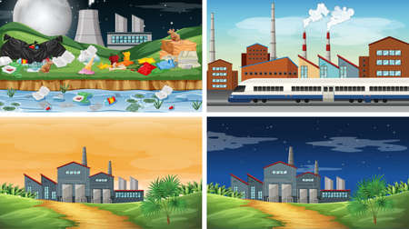 Set of polluted scenes illustrationのイラスト素材