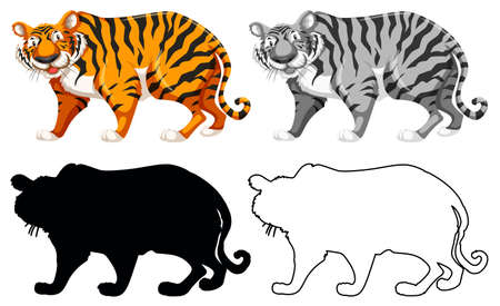 Silhouette, color and outline version illustrationのイラスト素材