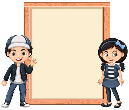 Banner template design with two kids illustrationのイラスト素材