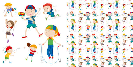 Seamless  design with isolated set of kids playingのイラスト素材