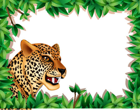 Leopard frame with leaves illustrationのイラスト素材