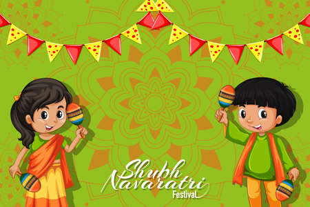 Navaratri poster design with children and maracas illustrationのイラスト素材