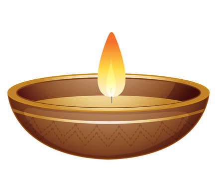 Candle light in brown bowl illustrationのイラスト素材