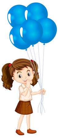 One happy girl with blue balloons illustrationのイラスト素材