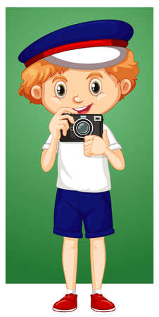 Happy boy with digital camera illustrationのイラスト素材