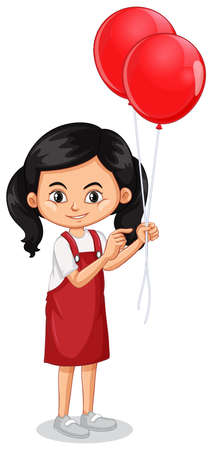 One happy girl with red balloons illustrationのイラスト素材