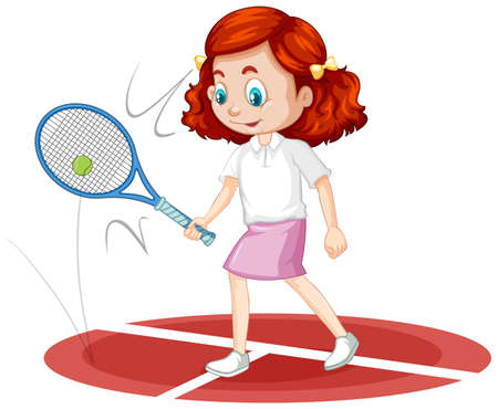 One happy girl playing tennis illustrationのイラスト素材