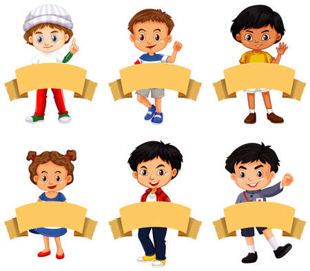 Children with brown banners illustrationのイラスト素材