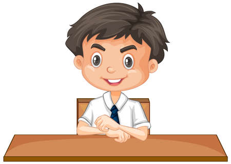One happy boy sitting on the desk illustrationのイラスト素材