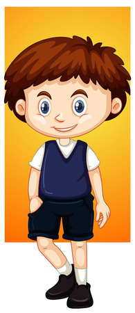 Happy boy in blue vest illustrationのイラスト素材