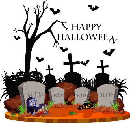 Halloween theme with zombie in graveyard illustrationのイラスト素材