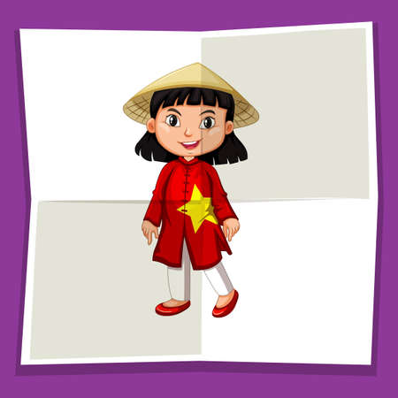 Happy girl in vietnamese costume illustrationのイラスト素材