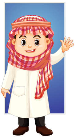 Arab boy waving hand illustrationのイラスト素材