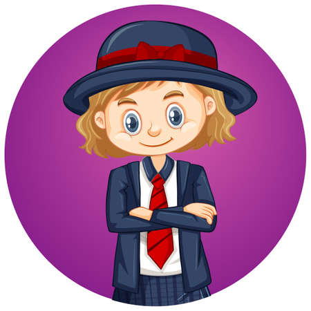 Cute girl on round background illustrationのイラスト素材