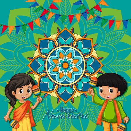 Navaratri poster design with happy children illustrationのイラスト素材