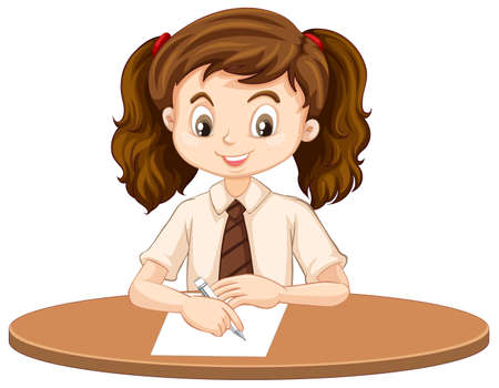 One happy girl writing on the desk illustrationのイラスト素材