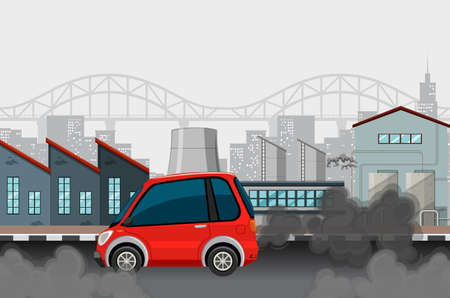 Car and dirty smoke in city illustrationのイラスト素材