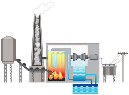 Diagram showing hydroelectric energy illustrationのイラスト素材