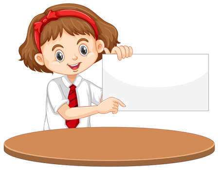 One happy girl with blank paper illustrationのイラスト素材