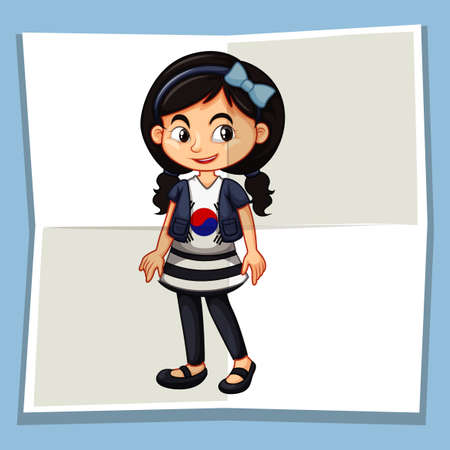 Happy girl wearing shirt with Korean flag illustrationのイラスト素材