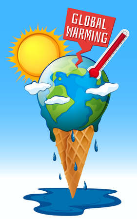 Global warming with earth and hot sun illustrationのイラスト素材