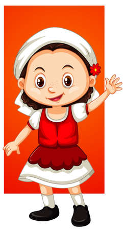 Happy girl waving hand illustrationのイラスト素材