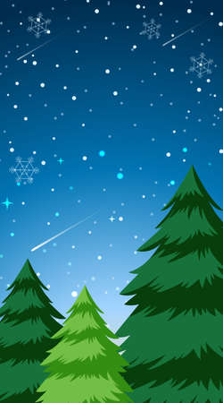 Background scene with snow in the forest illustrationのイラスト素材