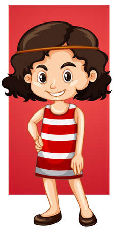 Happy girl in red dress illustrationのイラスト素材