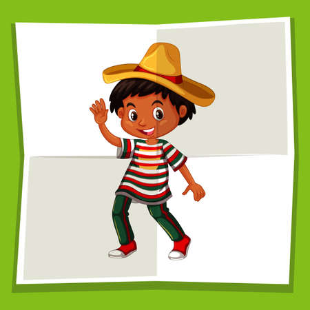 Happy boy in Mexican hat illustrationのイラスト素材