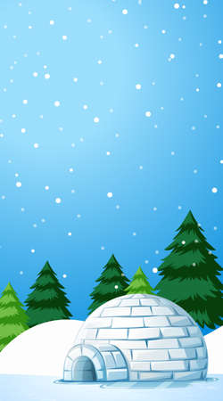 Background scene with igloo on snow field illustration