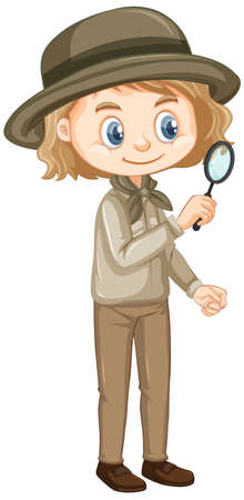 Girl with magnifying glass on white background illustrationのイラスト素材