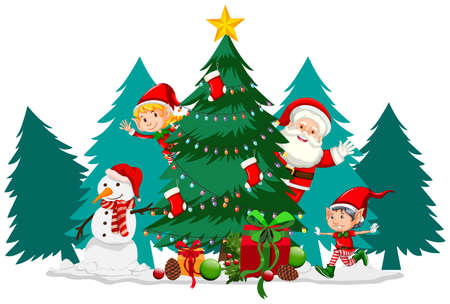 Christmas theme with Santa and tree illustrationのイラスト素材