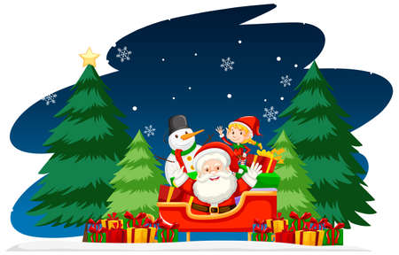Christmas theme with Santa at night illustrationのイラスト素材