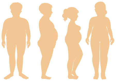 Silhouette of fat man and woman illustrationのイラスト素材