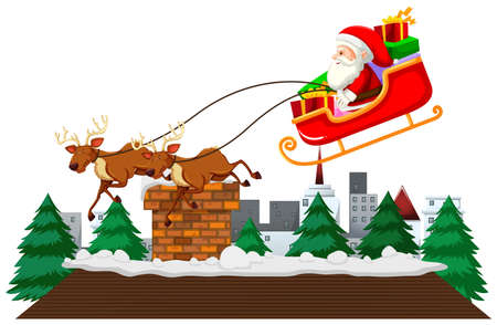 Christmas theme with Santa on sleigh illustrationのイラスト素材