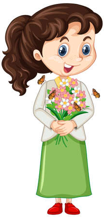 Girl with flowers on isolated background illustrationのイラスト素材