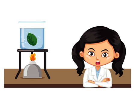Girl doing experiment on leaf illustrationのイラスト素材